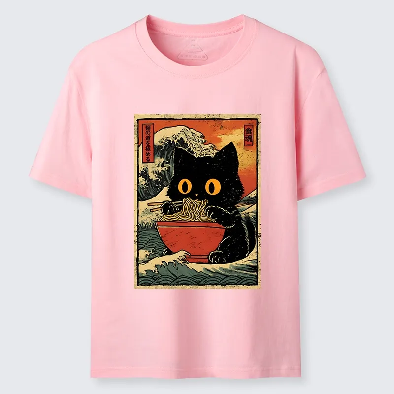 Tokyo-Tiger Cool Wave Art Cat Loves Ramen Bowl Classic T-Shirt