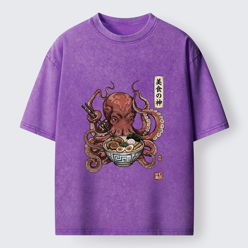 Tokyo-Tiger Octopus Ramen Food Meme Washed T-Shirt