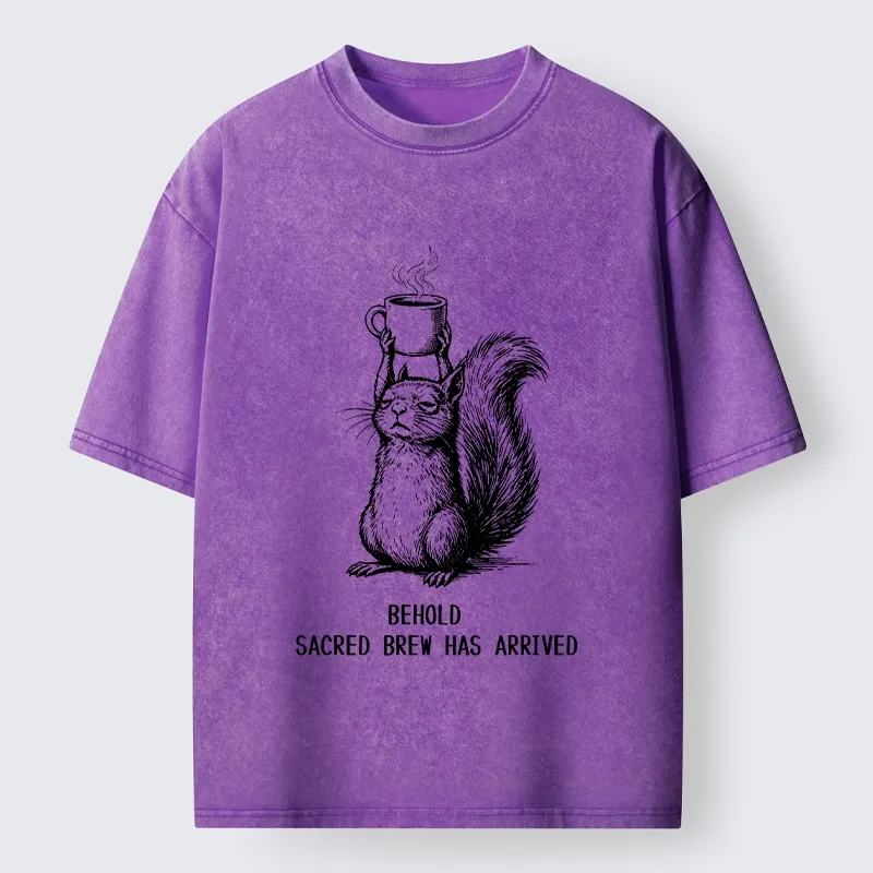 Tokyo-Tiger Squirrel Hold Sacred Coffee Meme Washed T-Shirt