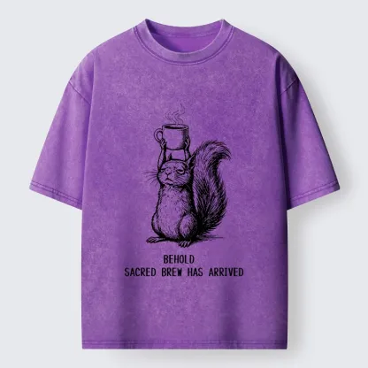 Tokyo-Tiger Squirrel Hold Sacred Coffee Meme Washed T-Shirt