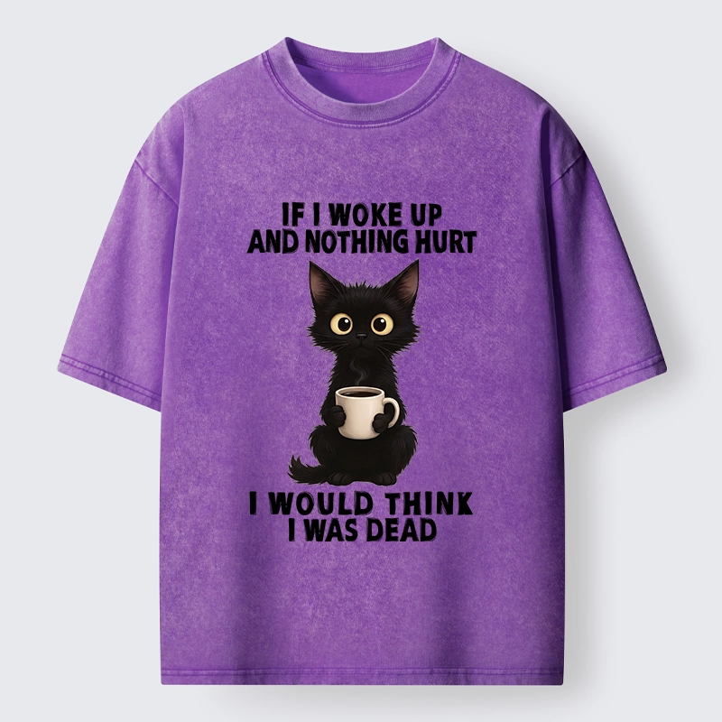 Tokyo-Tiger Funny Black Cat And Coffee Meme Washed T-Shirt