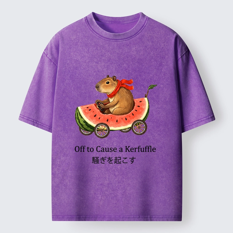 Tokyo-Tiger Capybara Drive Watermelon Car Washed T-Shirt