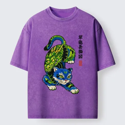 Tokyo-Tiger Dragon Cat Classic Art Washed T-Shirt