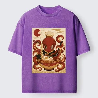 Tokyo-Tiger Red Octopus Master Noodle Maker Washed T-Shirt
