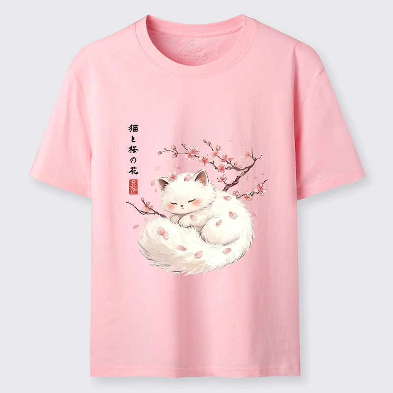 Tokyo-Tiger Soft Sakura White Cat Peaceful Sleep Classic T-Shirt