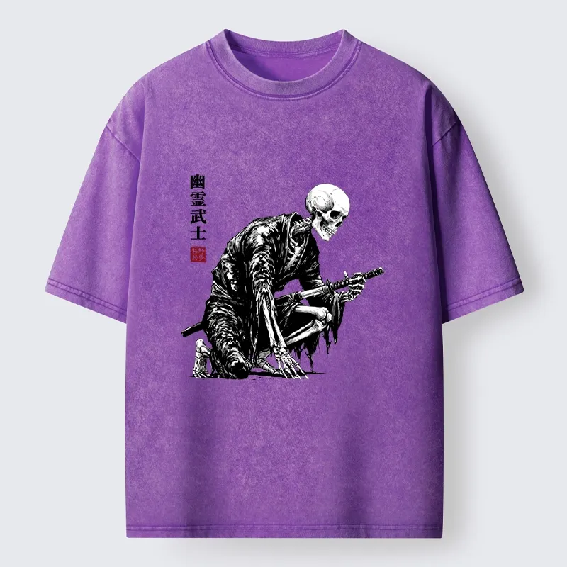 Tokyo-Tiger Vintage Dark Ghost Samurai Sketch Washed T-Shirt