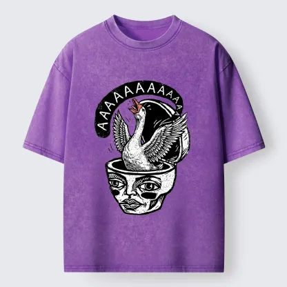 Tokyo-Tiger Weird Meme Screaming Wild Goose Graphic Washed T-Shirt