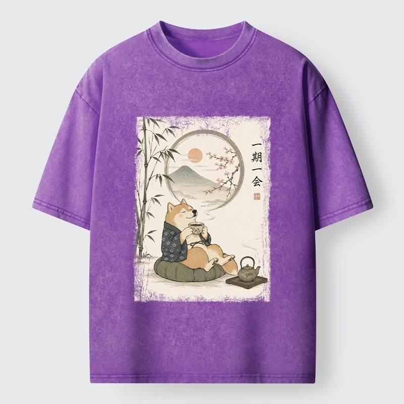 Tokyo-Tiger Funny Meme Cozy Tea Time Shiba Inu Washed T-Shirt
