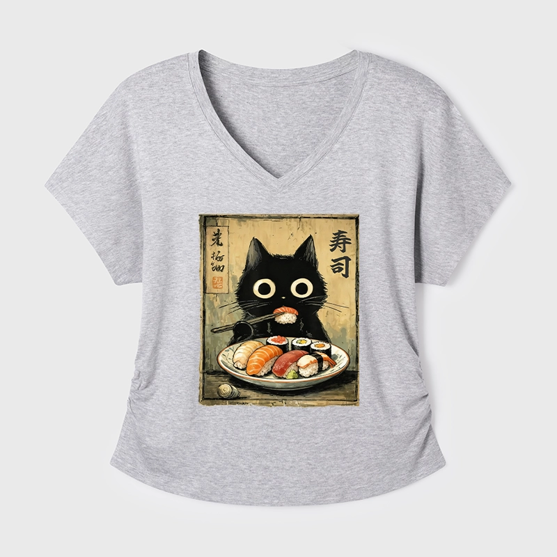 Tokyo-Tiger Vintage Japanese Sushi Cat Modal Dolman Sleeve T-Shirt