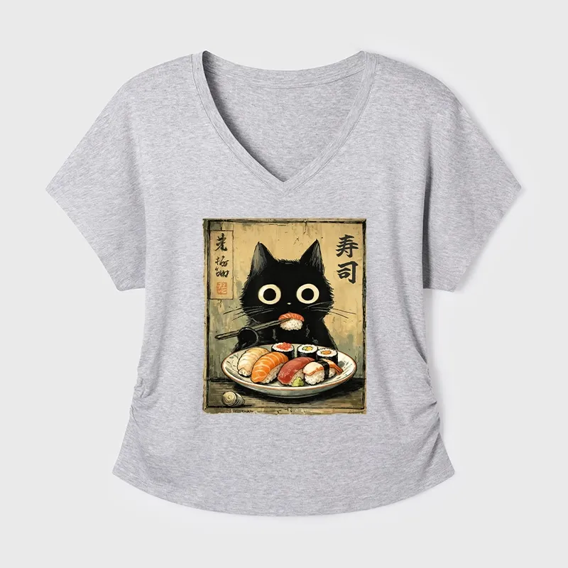 Tokyo-Tiger Vintage Japanese Sushi Cat Modal Dolman Sleeve T-Shirt