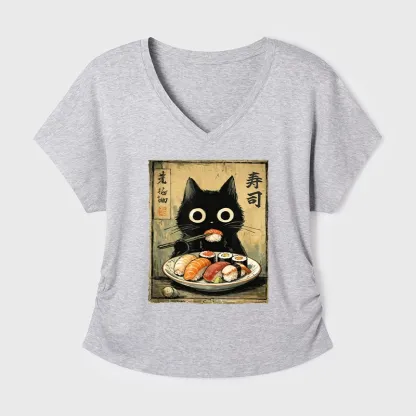 Tokyo-Tiger Vintage Japanese Sushi Cat Modal Dolman Sleeve T-Shirt