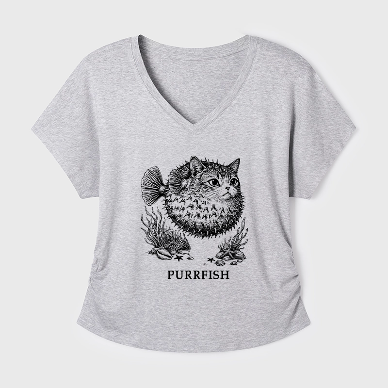 Tokyo-Tiger Spiky Puffer With Cute Cat Head Modal Dolman Sleeve T-Shirt