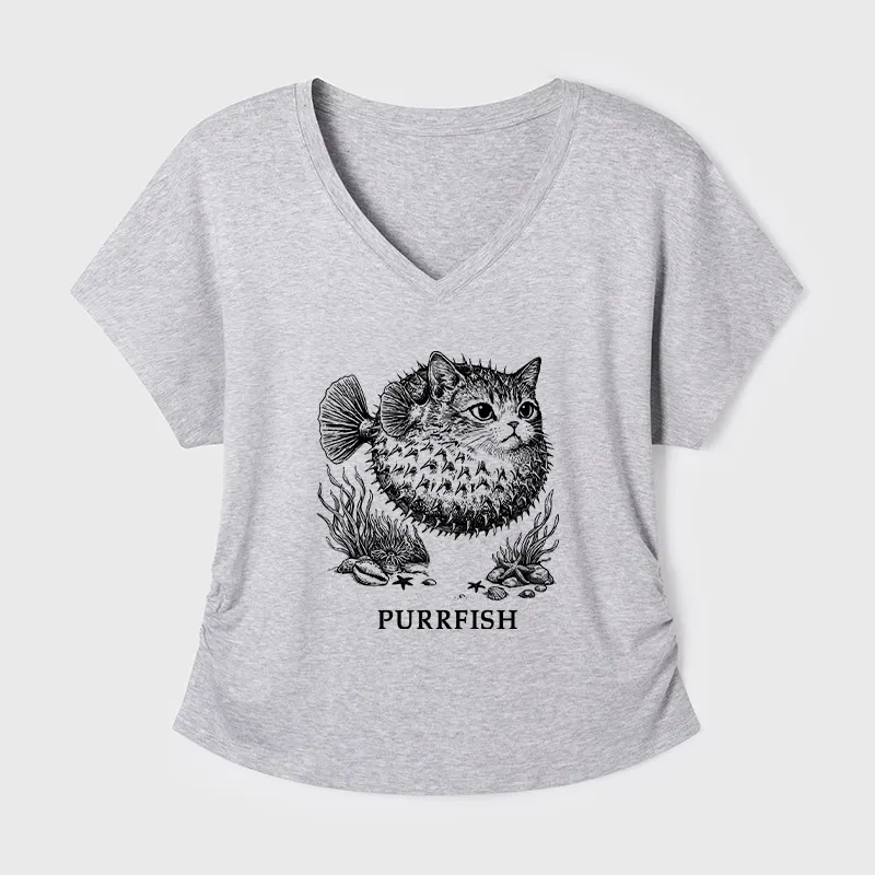 Tokyo-Tiger Spiky Puffer With Cute Cat Head Modal Dolman Sleeve T-Shirt