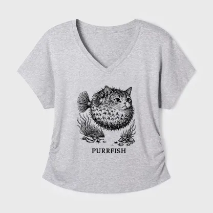 Tokyo-Tiger Spiky Puffer With Cute Cat Head Modal Dolman Sleeve T-Shirt