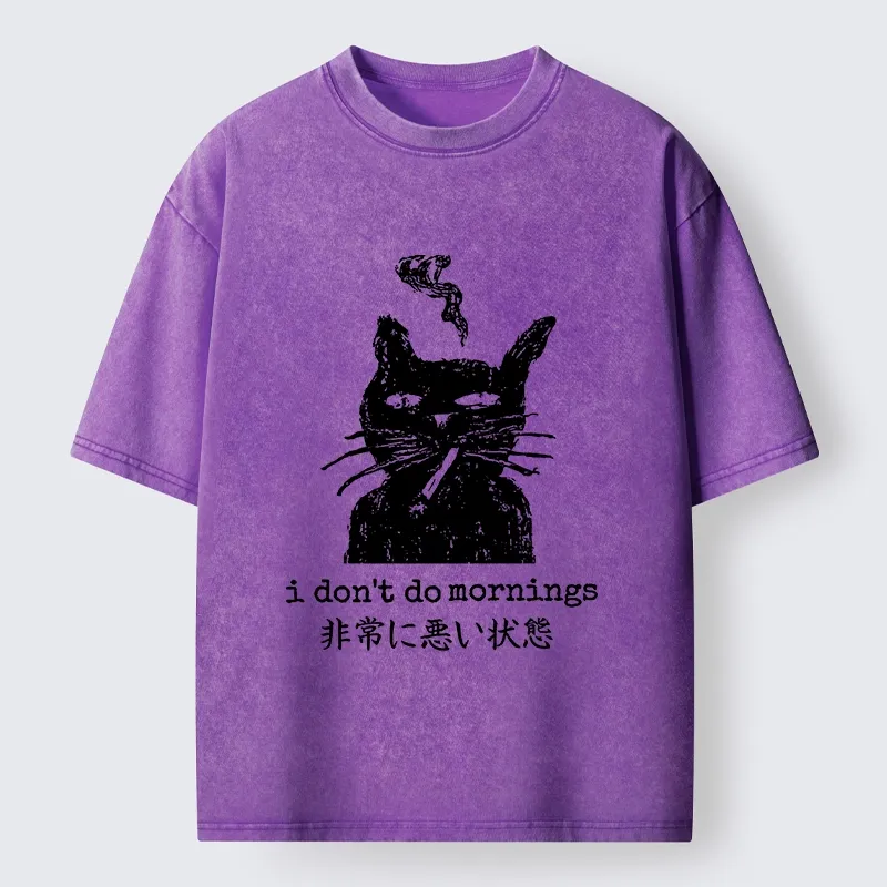 Tokyo-Tiger Sassy Smoke Cat Morning Hater Meme Art Washed T-Shirt