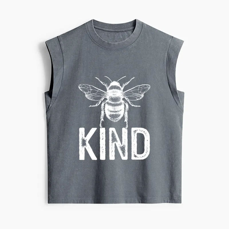 Tokyo-Tiger Minimalist Bee Kind Illustration Women's Washed Tank Tops