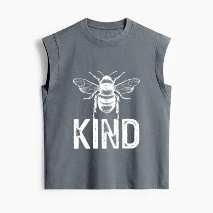 Tokyo-Tiger Minimalist Bee Kind Illustration Women's Washed Tank Tops
