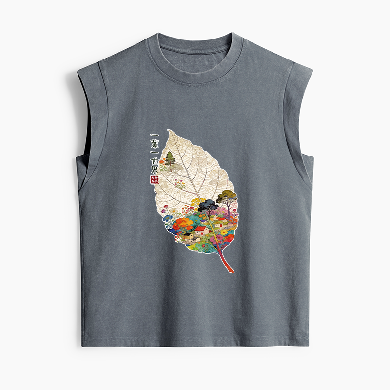 Tokyo-Tiger One Leaf Holds A Tiny Colorful World Women's Washed Tank Tops