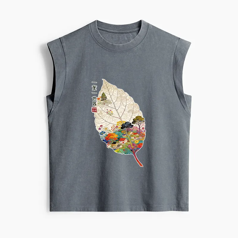 Tokyo-Tiger One Leaf Holds A Tiny Colorful World Women's Washed Tank Tops