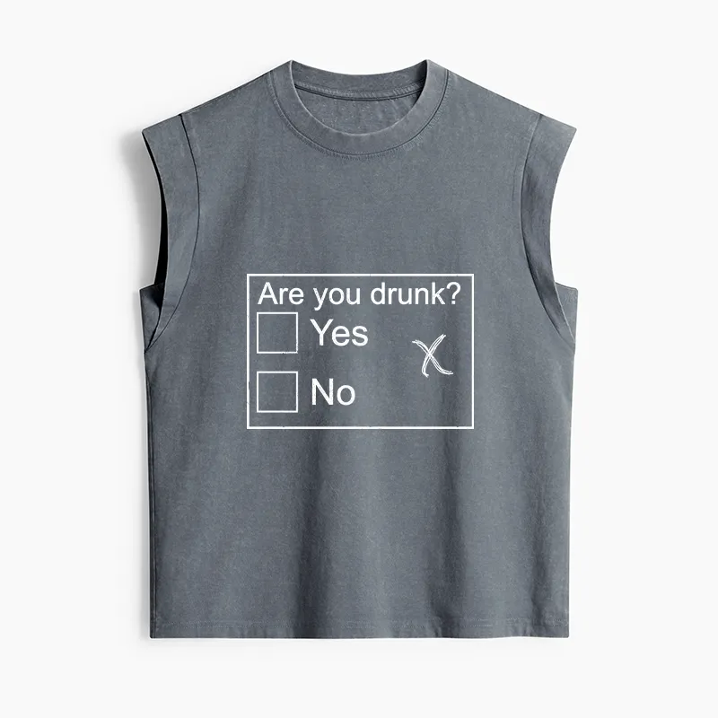 Tokyo-Tiger Confused Drunk Checkbox Graphic Women's Washed Tank Tops