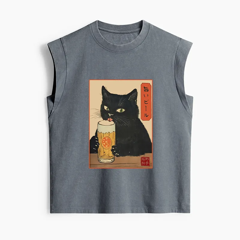 Tokyo-Tiger Cat Holding A Glass Of Beer Women's Washed Tank Tops