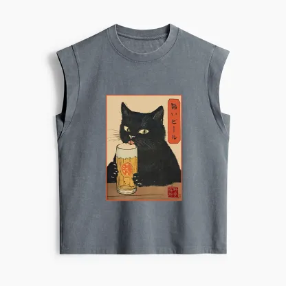 Tokyo-Tiger Cat Holding A Glass Of Beer Women's Washed Tank Tops