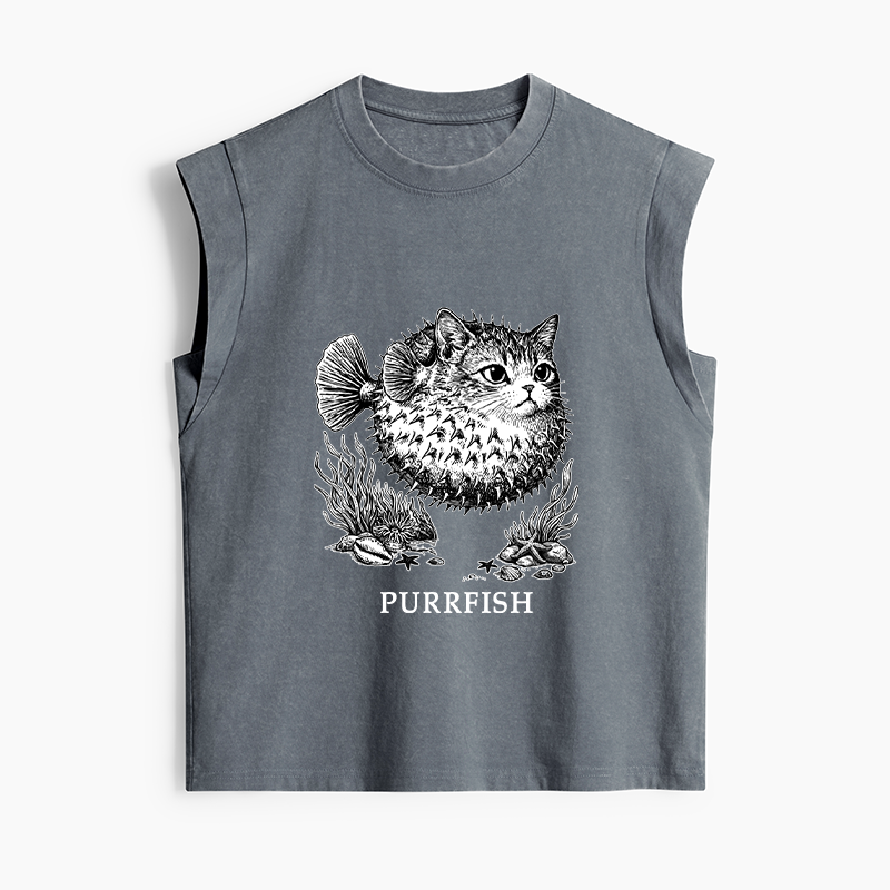 Tokyo-Tiger Spiky Puffer With Cute Cat Head Women's Washed Tank Tops