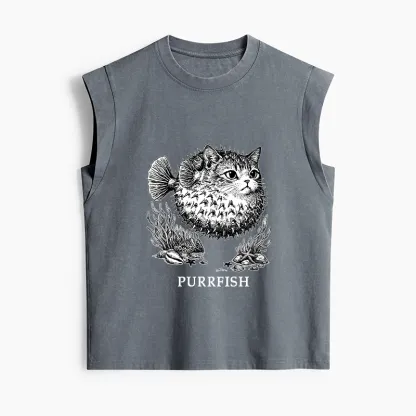 Tokyo-Tiger Spiky Puffer With Cute Cat Head Women's Washed Tank Tops