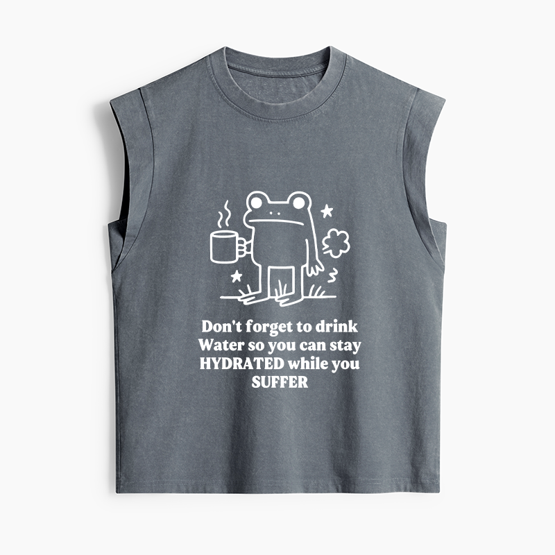 Tokyo-Tiger Frog Says Drink Water Women's Washed Tank Tops