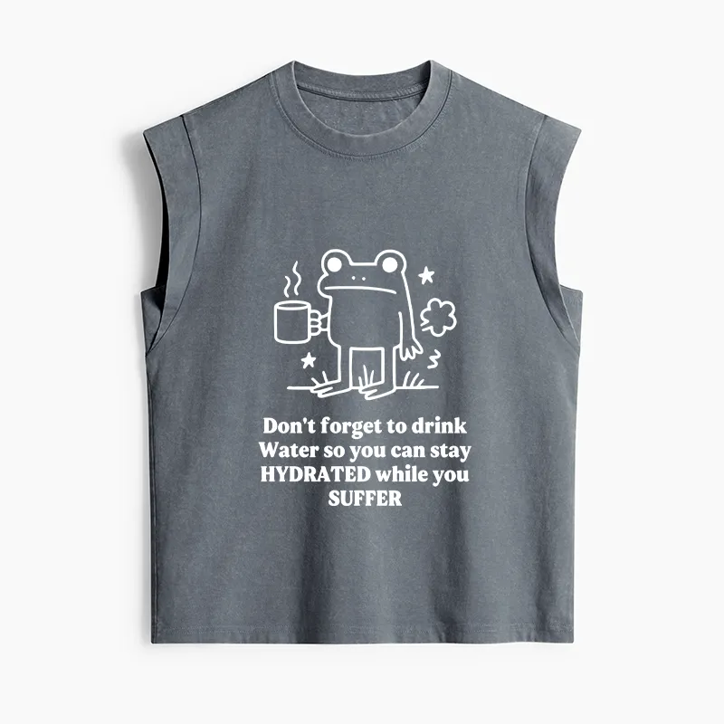 Tokyo-Tiger Frog Says Drink Water Women's Washed Tank Tops
