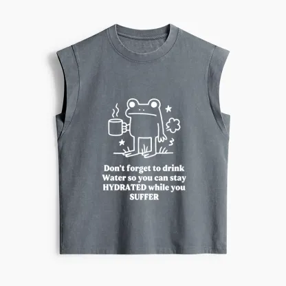Tokyo-Tiger Frog Says Drink Water Women's Washed Tank Tops
