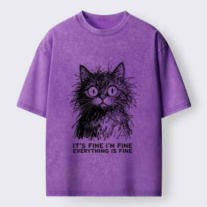 Tokyo-Tiger Fluffy Wild Cat Calm Fake Mood Washed T-Shirt
