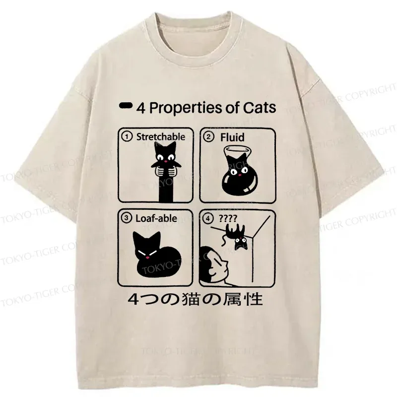 Tokyo-Tiger 4 Attributes Of Cats Washed T-Shirt