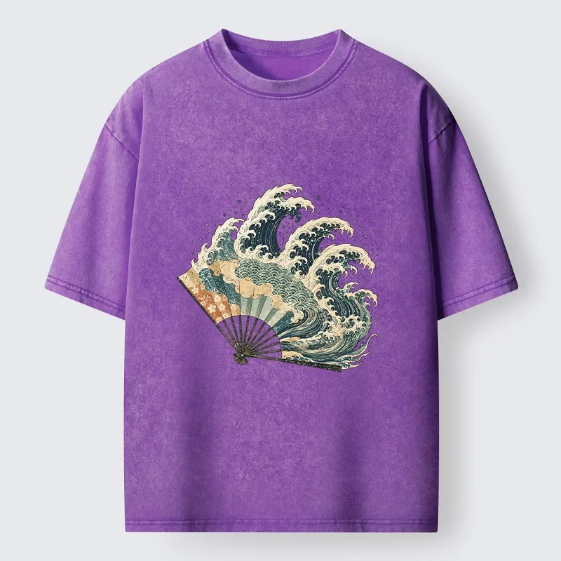 Tokyo-Tiger Wave Fan Classic Japanese Ukiyo E Art Washed T-Shirt