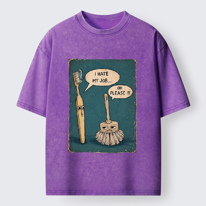 Tokyo-Tiger Relatable Work Stress Brush Print Washed T-Shirt