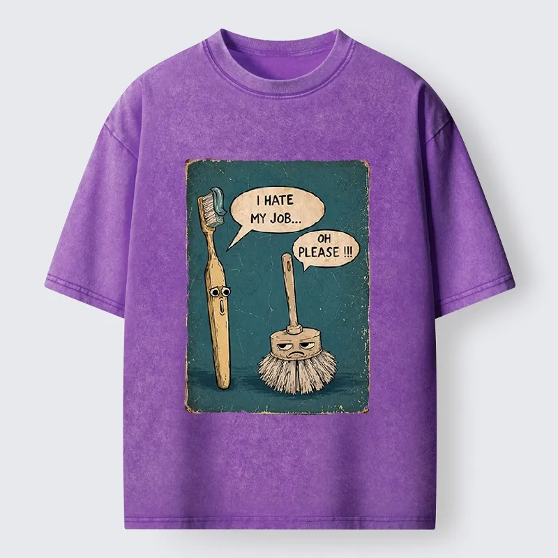Tokyo-Tiger Relatable Work Stress Brush Print Washed T-Shirt