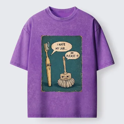Tokyo-Tiger Relatable Work Stress Brush Print Washed T-Shirt