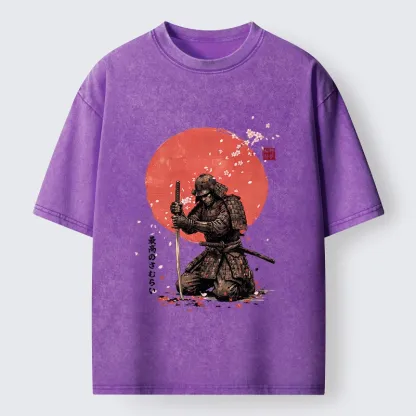 Tokyo-Tiger Sakura Samurai Traditional Japan Art Washed T-Shirt