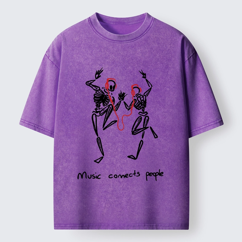 Tokyo-Tiger Music Connects Souls Skeleton Graphic Washed T-Shirt