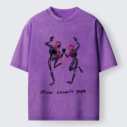 Tokyo-Tiger Music Connects Souls Skeleton Graphic Washed T-Shirt