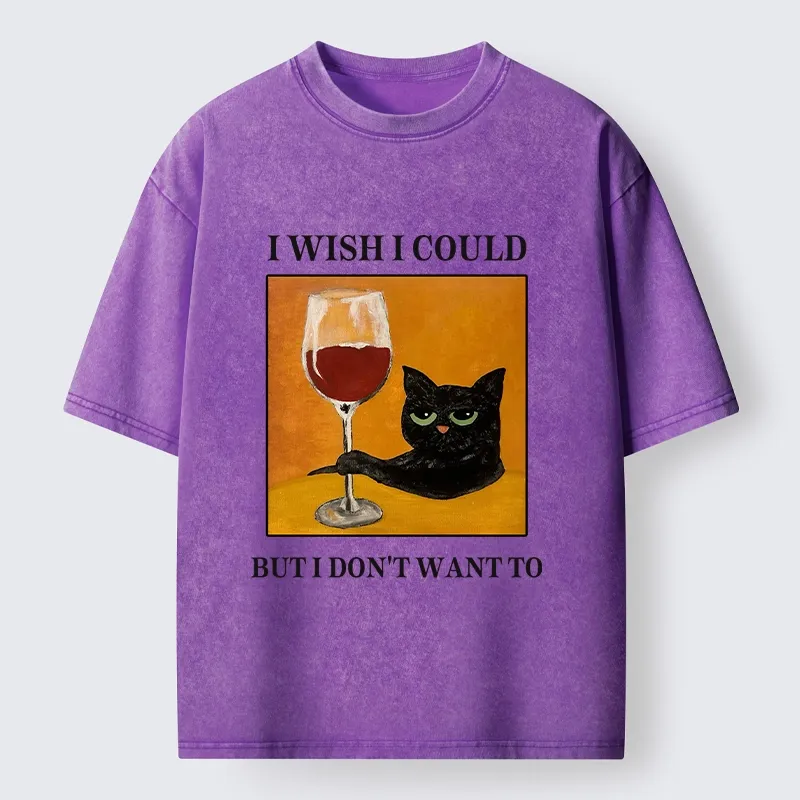 Tokyo-Tiger Sassy Black Cat Wine Funny Meme Washed T-Shirt