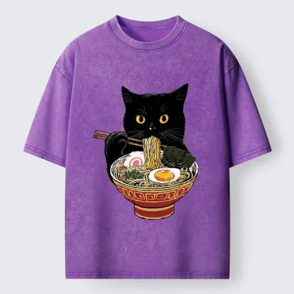 Tokyo-Tiger Funny Cat Ramen Lover Food Meme Washed T-Shirt