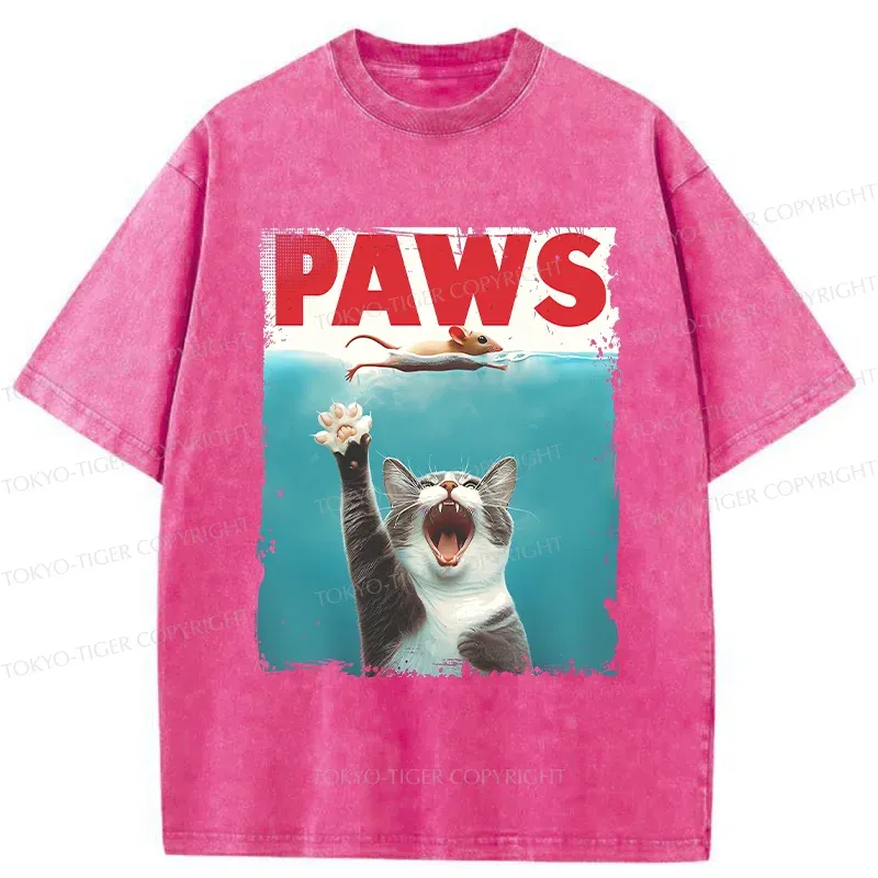 Tokyo-Tiger Paw Funny Cat Washed T-Shirt