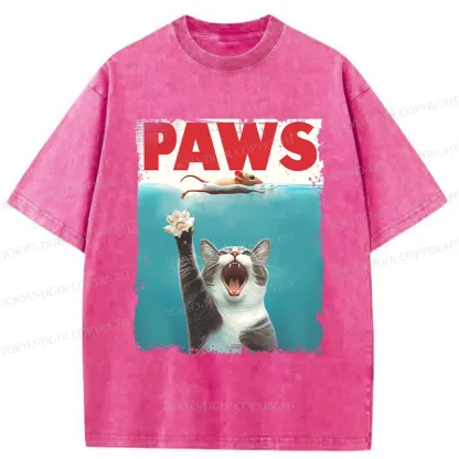 Tokyo-Tiger Paw Funny Cat Washed T-Shirt