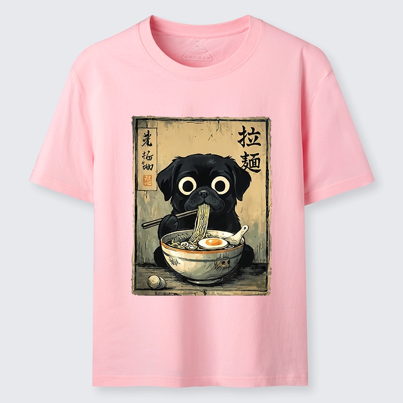 Tokyo-Tiger Cute Black Dog Eating Hot Ramen Classic T-Shirt