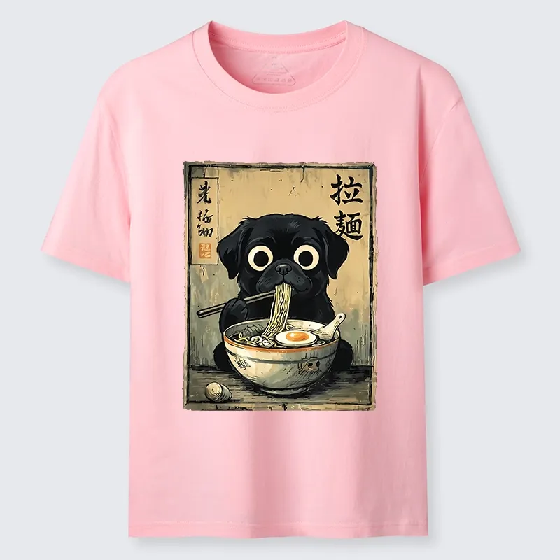 Tokyo-Tiger Cute Black Dog Eating Hot Ramen Classic T-Shirt
