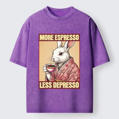 Tokyo-Tiger Happy Sakura Bunny Drinks Morning Espresso Washed T-Shirt