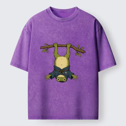 Tokyo-Tiger Relaxed Tree Frog Loose Blue Robe Graphic Washed T-Shirt