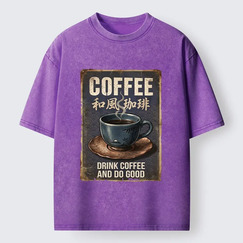 Tokyo-Tiger Funny Japanese Coffee Life Quote Washed T-Shirt