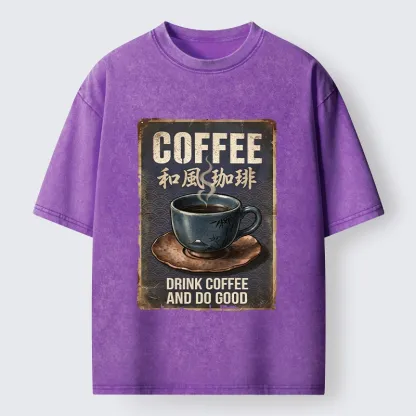 Tokyo-Tiger Funny Japanese Coffee Life Quote Washed T-Shirt